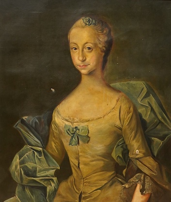19th century school, portrait of a young lady in Georgian dress, unsigned, oil on canvas, 74 x 64cm